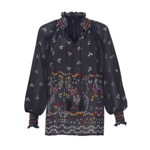 CAbi Enjoy Blouse Navy with white flowers Size Medium